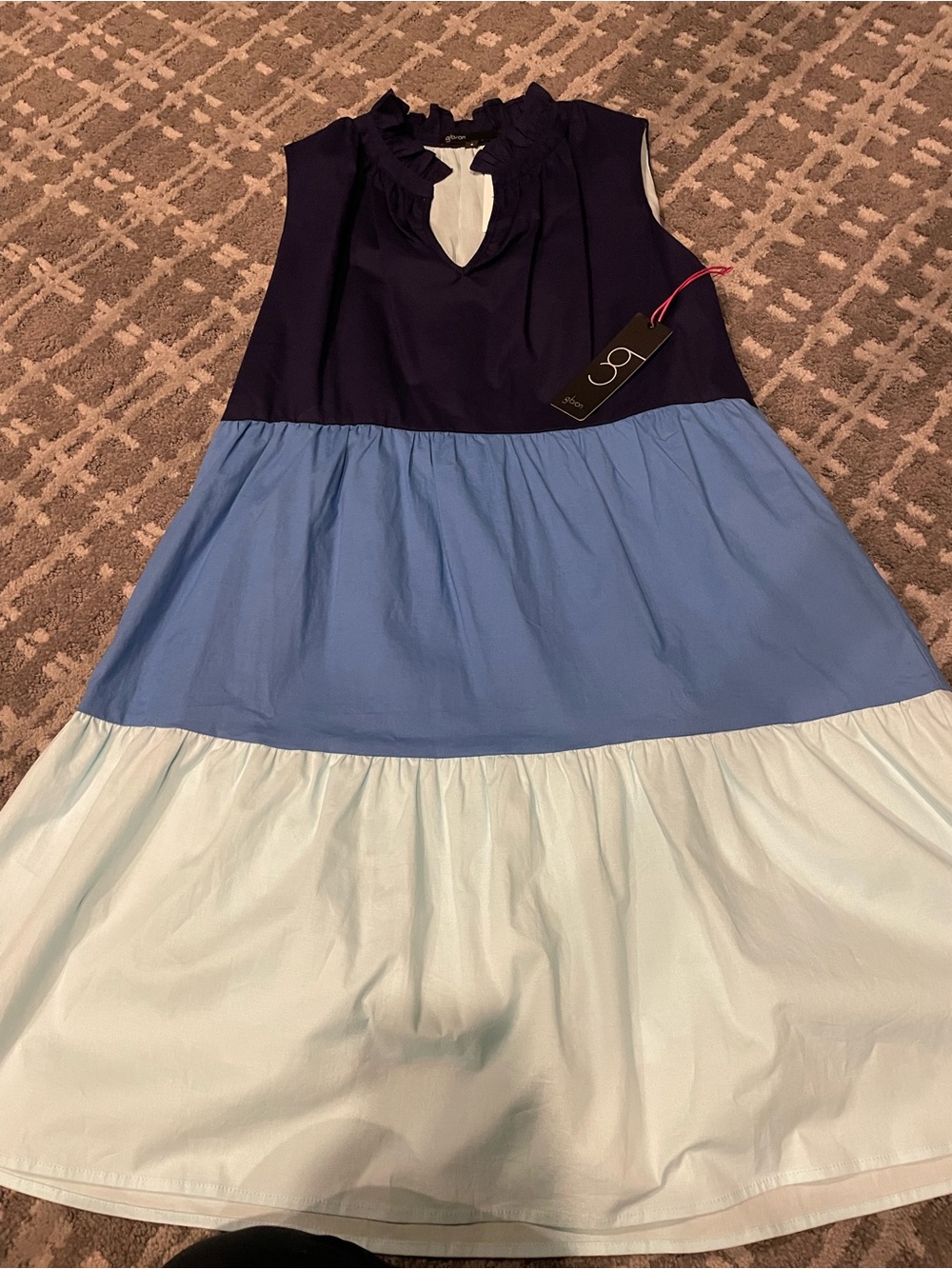 Gibson Colorblock Tiered Sleeveless Dress in Navy, Periwinkle & Light Blue NWT
